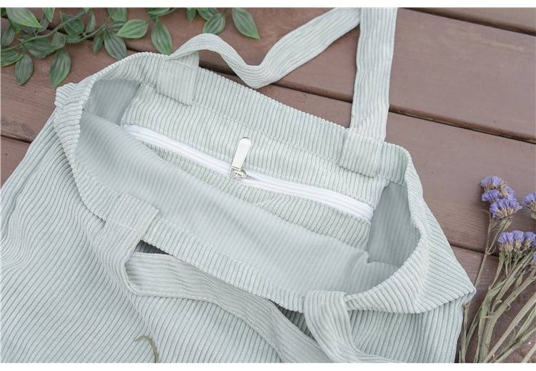 Women's Corduroy Shopper Bag With Interior Zipper Pocket