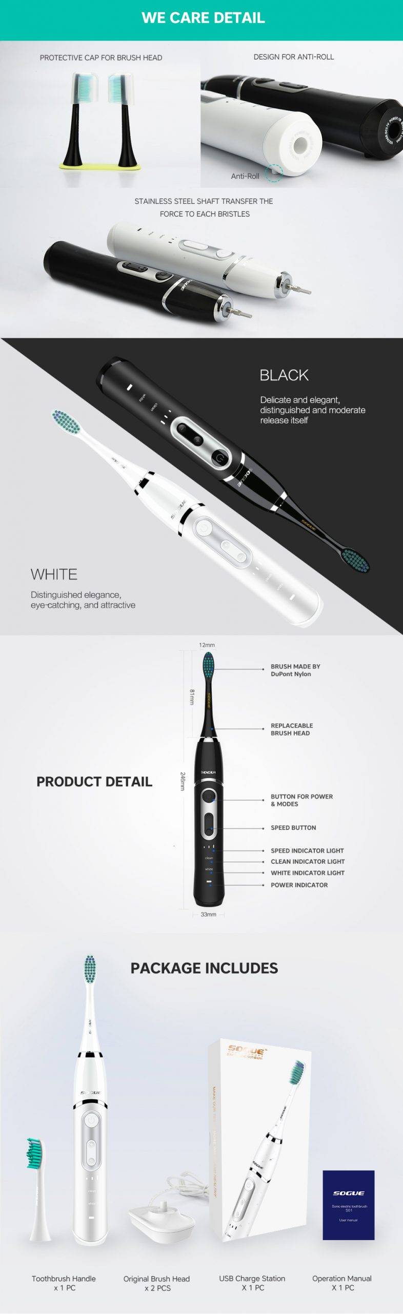 USB Charge 3 Speeds Electric Toothbrush