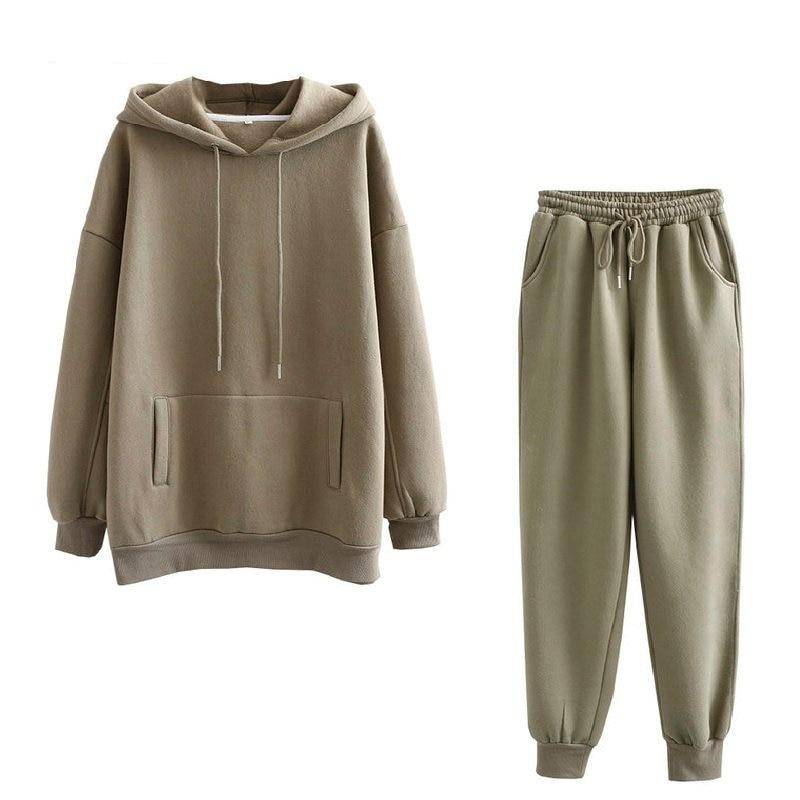 Women Thick Fleece 100% Cotton Hoodie and Pants Set