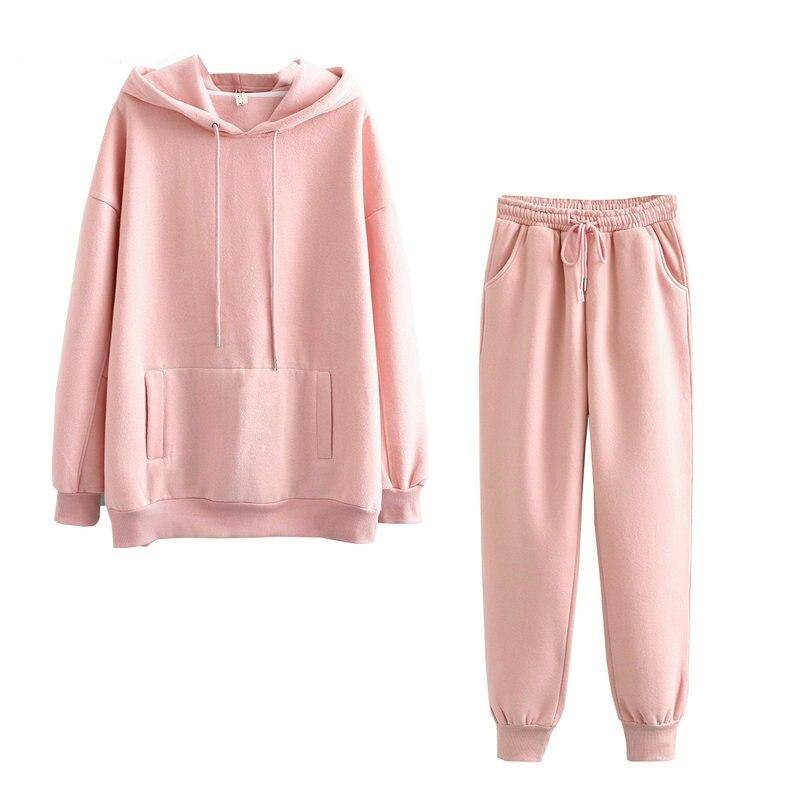Women Thick Fleece 100% Cotton Hoodie and Pants Set