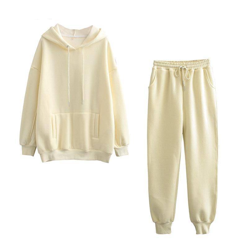 Women Thick Fleece 100% Cotton Hoodie and Pants Set