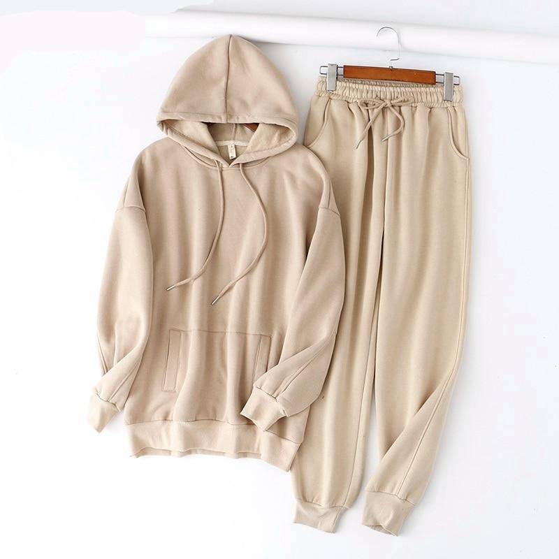Women Thick Fleece 100% Cotton Hoodie and Pants Set - Leshopp