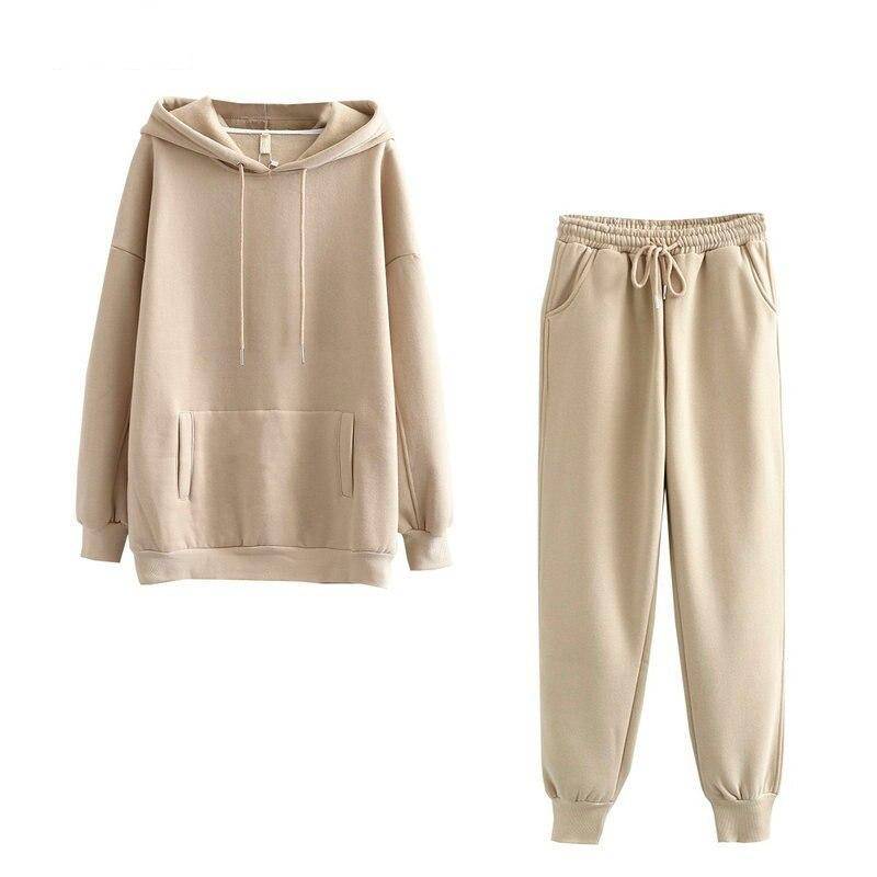 Women Thick Fleece 100% Cotton Hoodie and Pants Set