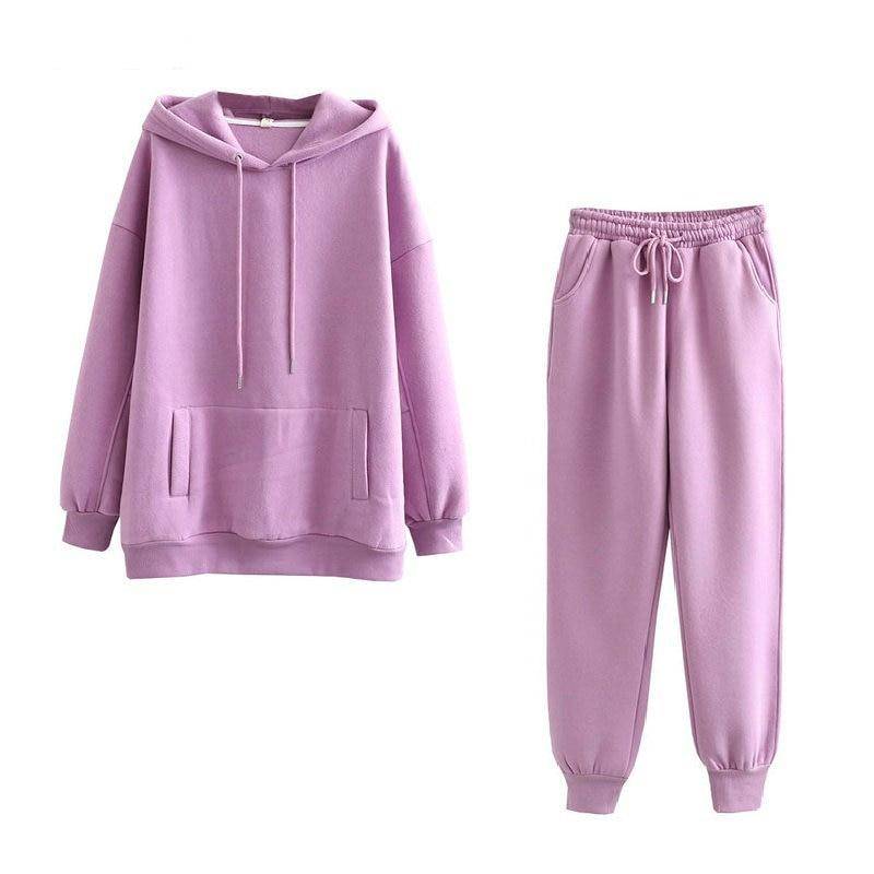 Women Thick Fleece 100% Cotton Hoodie and Pants Set
