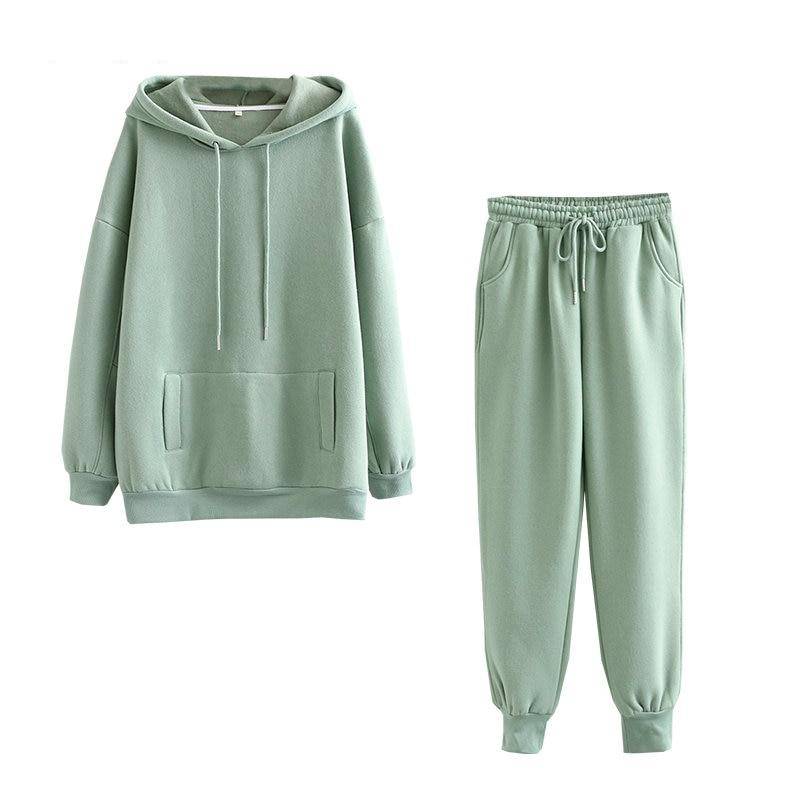 Women Thick Fleece 100% Cotton Hoodie and Pants Set