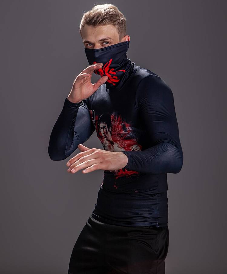 Men's High Collar With Mask Compression 3D T shirt
