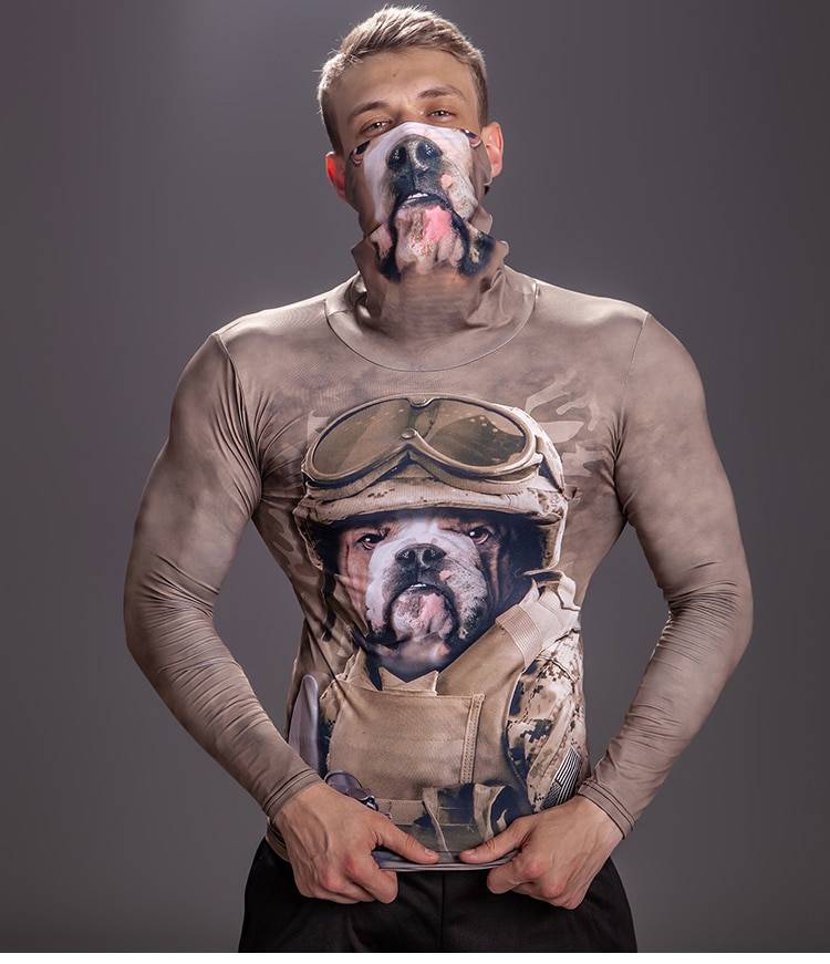 Men's High Collar With Mask Compression 3D T shirt