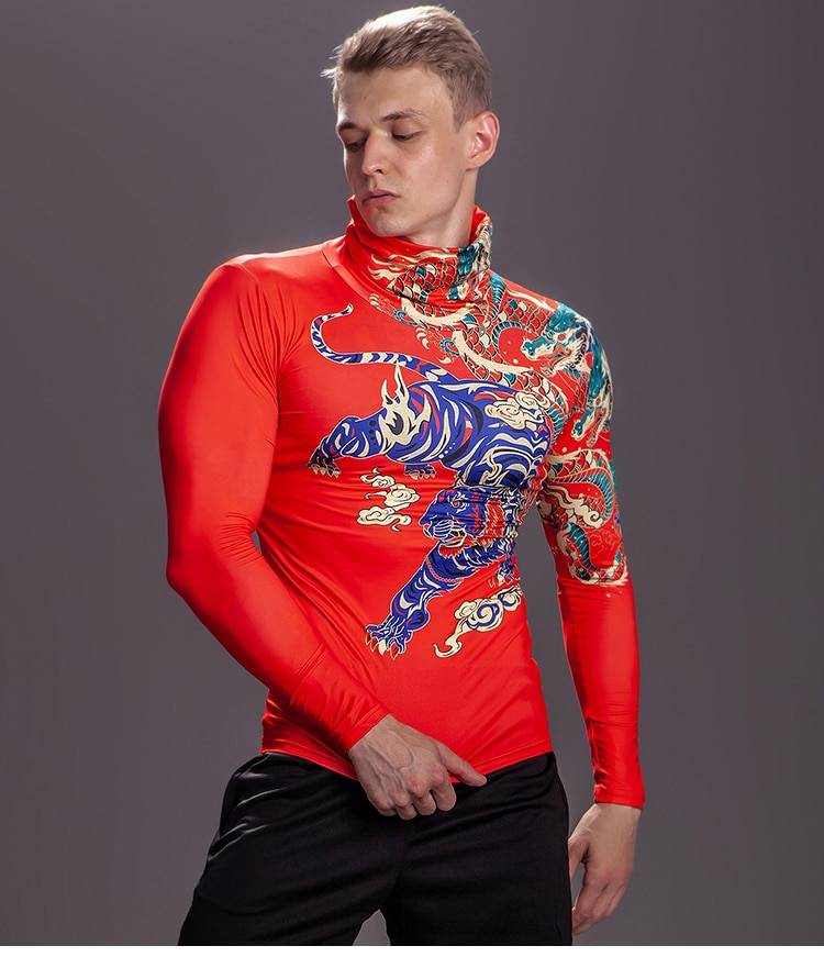 Men's High Collar With Mask Compression 3D T shirt