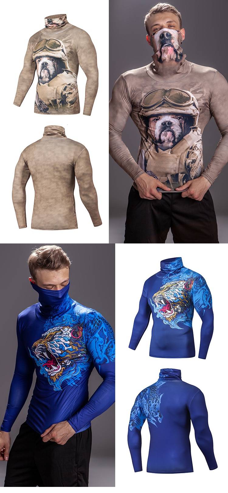 Men's High Collar With Mask Compression 3D T shirt