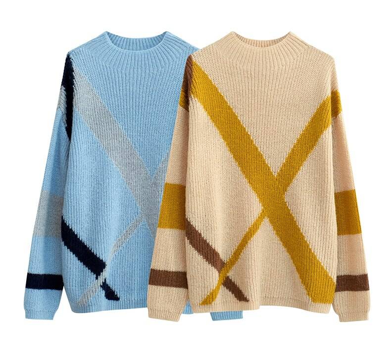 Women's Loose Sweater Pullover with Geometric Design