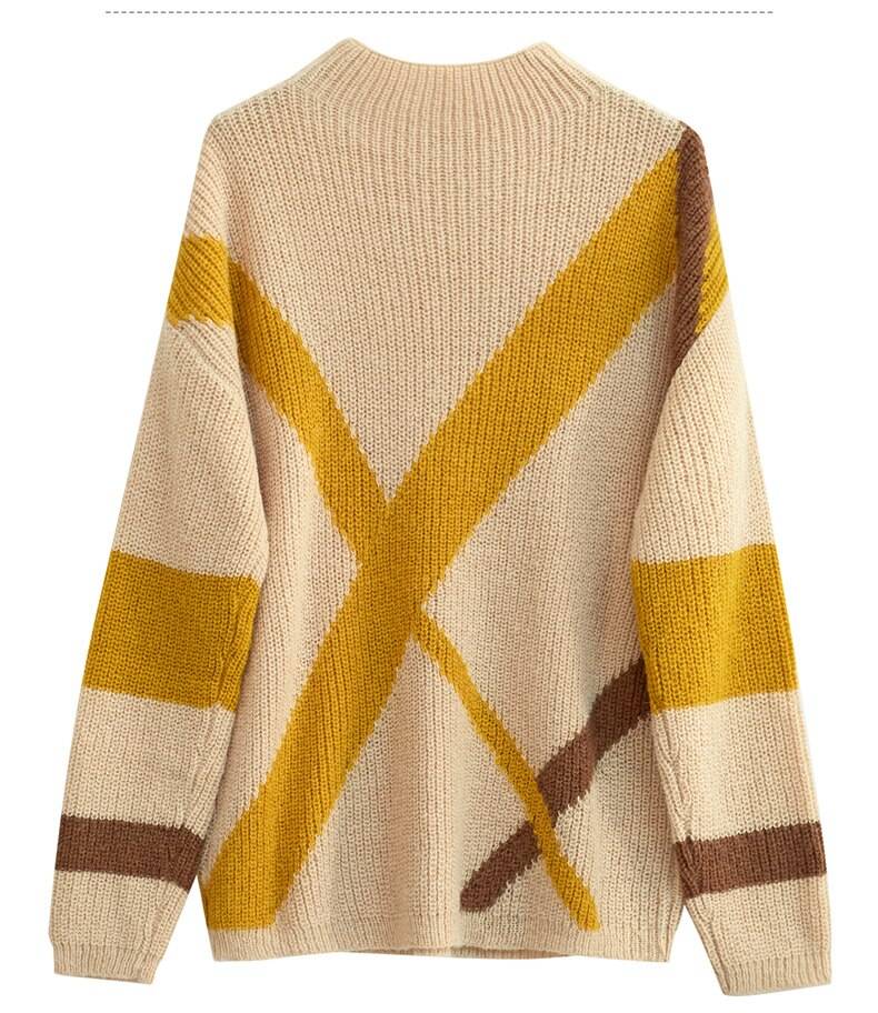 Women's Loose Sweater Pullover with Geometric Design