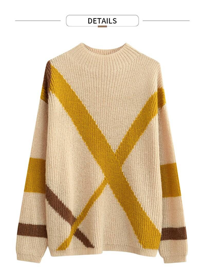 Women's Loose Sweater Pullover with Geometric Design - Leshopp