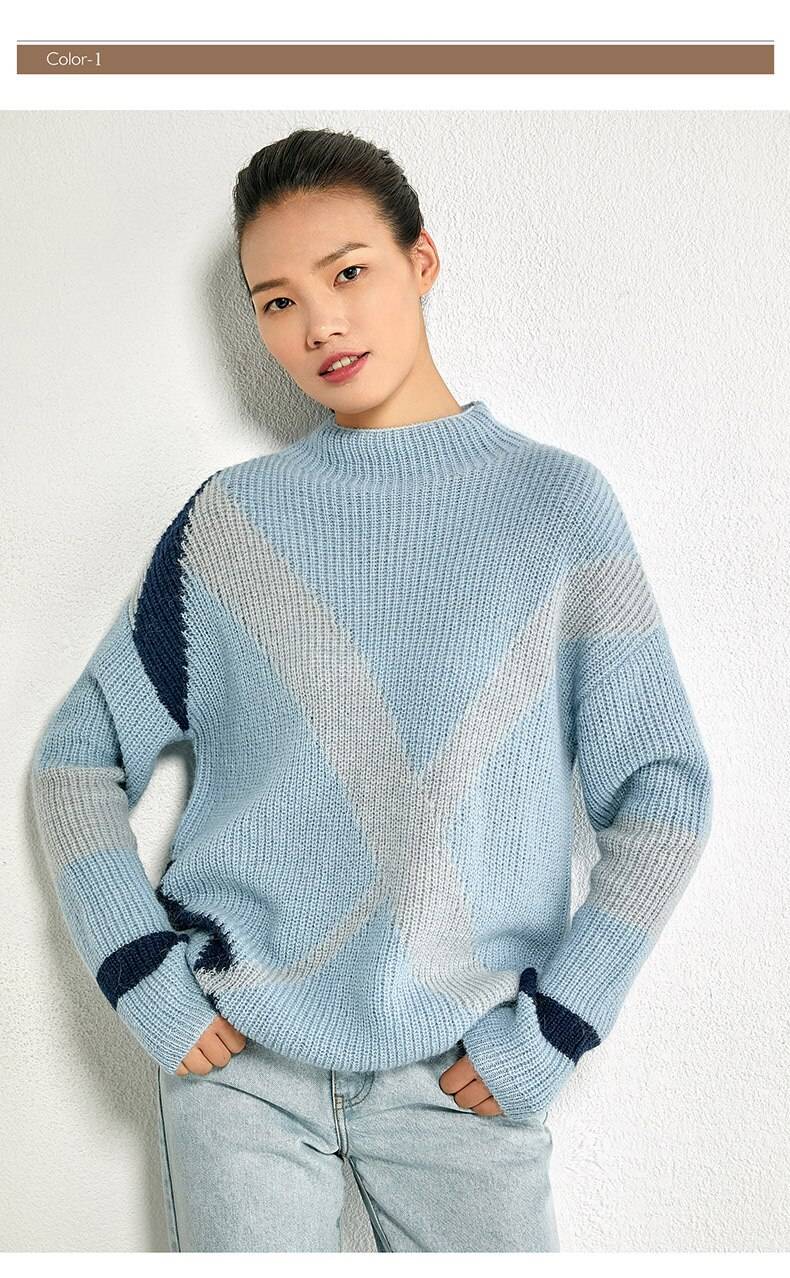 Women's Loose Sweater Pullover with Geometric Design