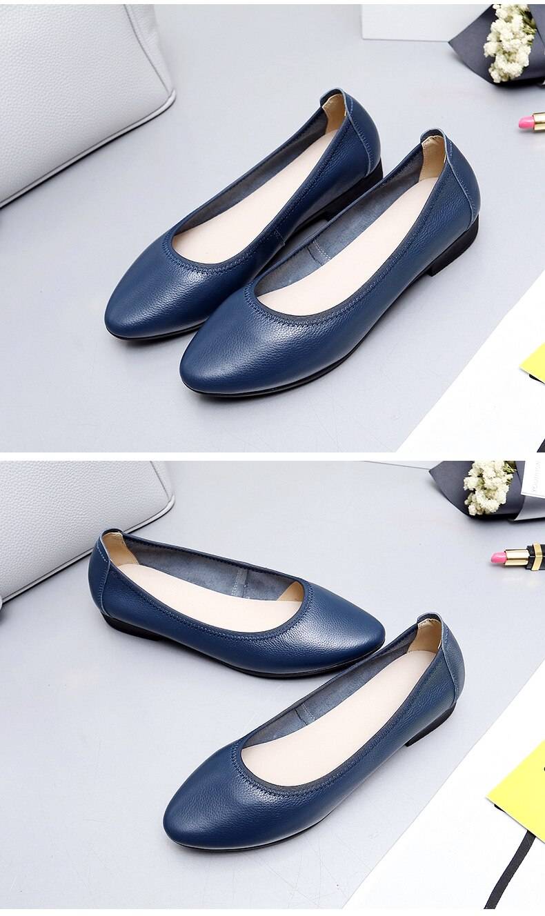 MUYANG ballet flats 2019 genuine leather flat shoes woman pointed toe casual work shoes women flats loafers size 34-42