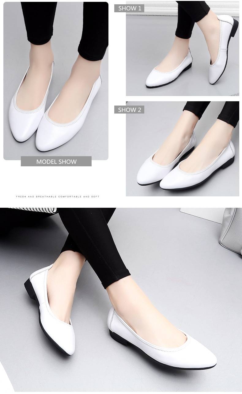MUYANG ballet flats 2019 genuine leather flat shoes woman pointed toe casual work shoes women flats loafers size 34-42