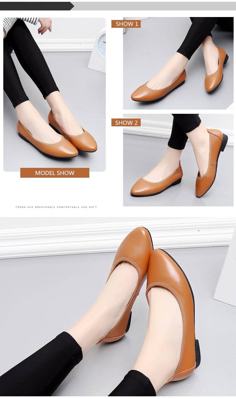 MUYANG ballet flats 2019 genuine leather flat shoes woman pointed toe casual work shoes women flats loafers size 34-42