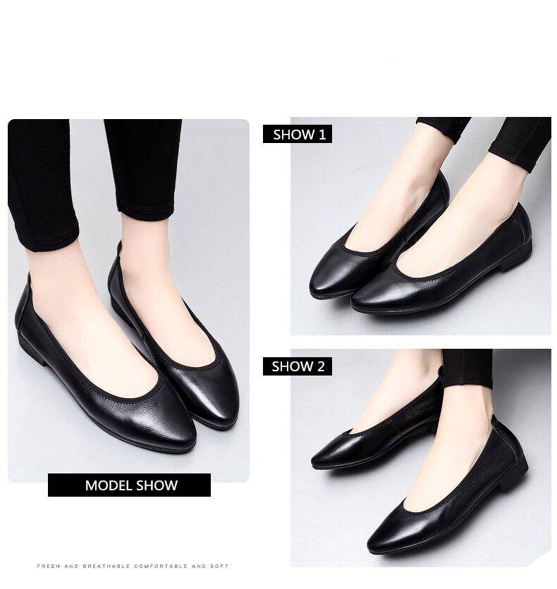 MUYANG ballet flats 2019 genuine leather flat shoes woman pointed toe casual work shoes women flats loafers size 34-42