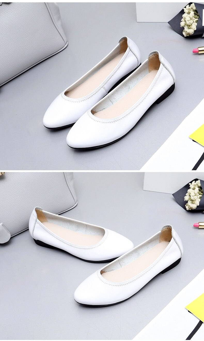 MUYANG ballet flats 2019 genuine leather flat shoes woman pointed toe casual work shoes women flats loafers size 34-42