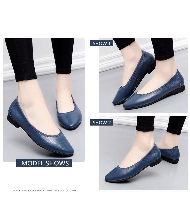 MUYANG ballet flats 2019 genuine leather flat shoes woman pointed toe casual work shoes women flats loafers size 34-42