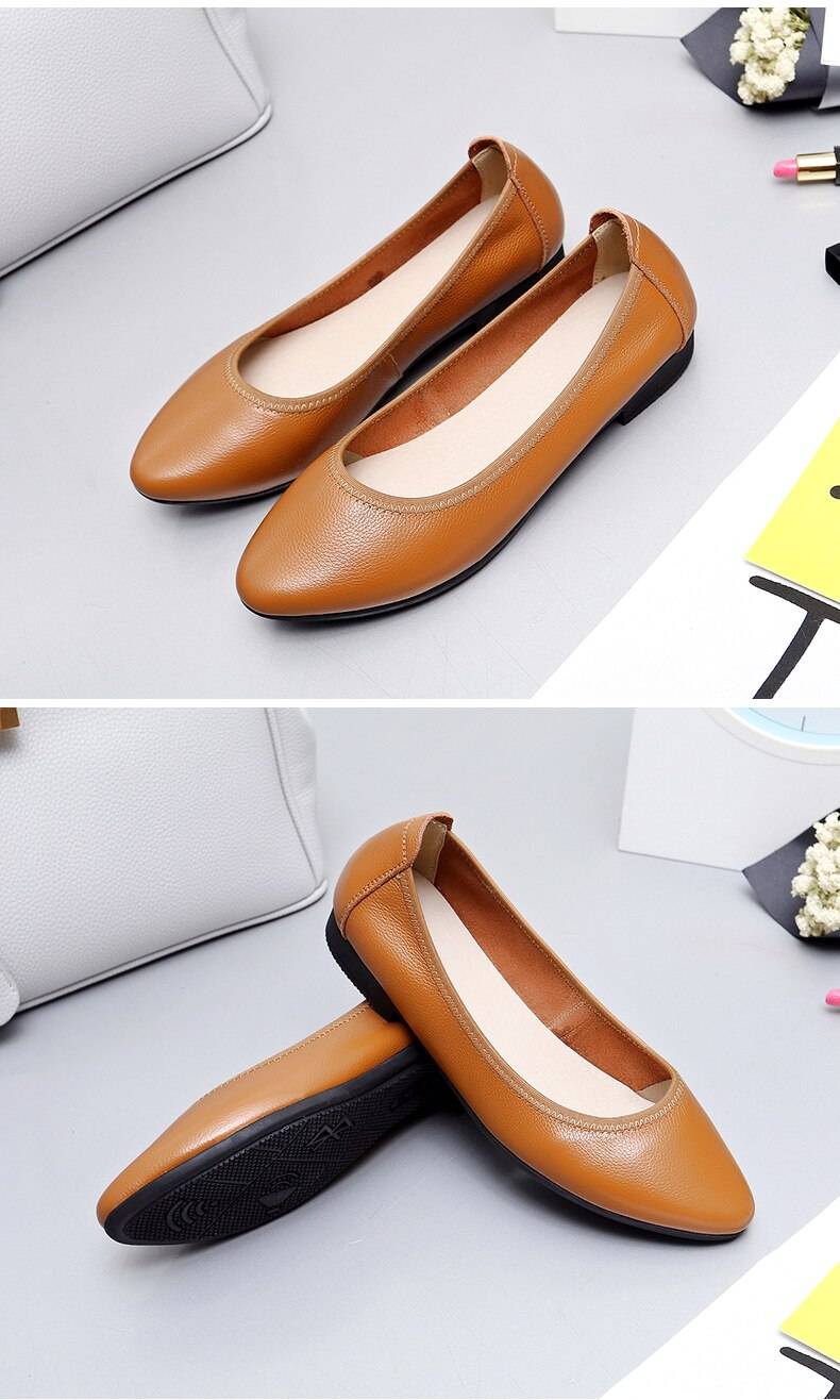 MUYANG ballet flats 2019 genuine leather flat shoes woman pointed toe casual work shoes women flats loafers size 34-42