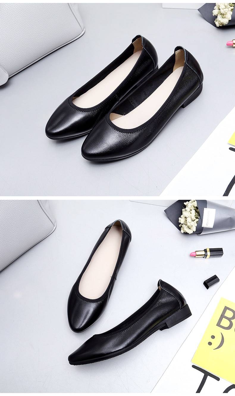 MUYANG ballet flats 2019 genuine leather flat shoes woman pointed toe casual work shoes women flats loafers size 34-42