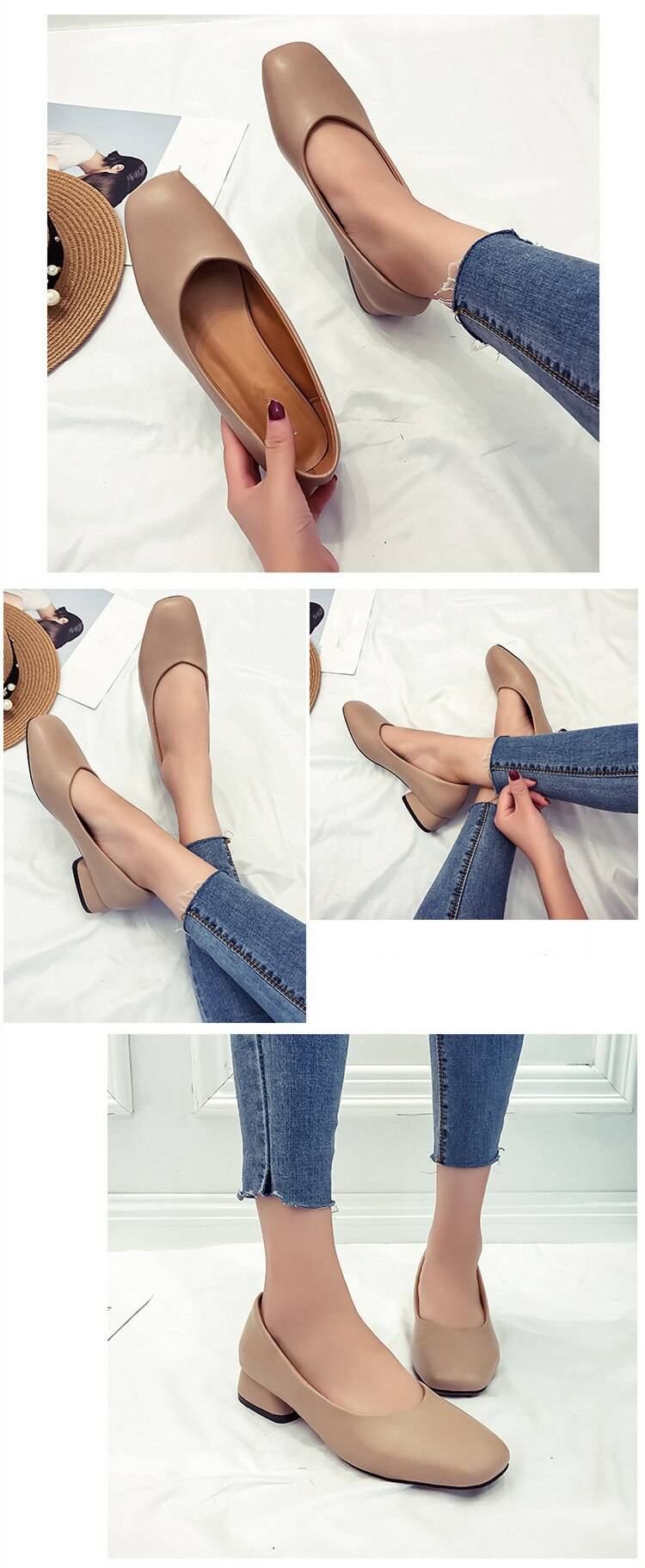 Women Shoes Casual Pumps Platform Woman Walking 2018 Autumn Fashion Solid Square Toe Slip On High Heel Comfortable