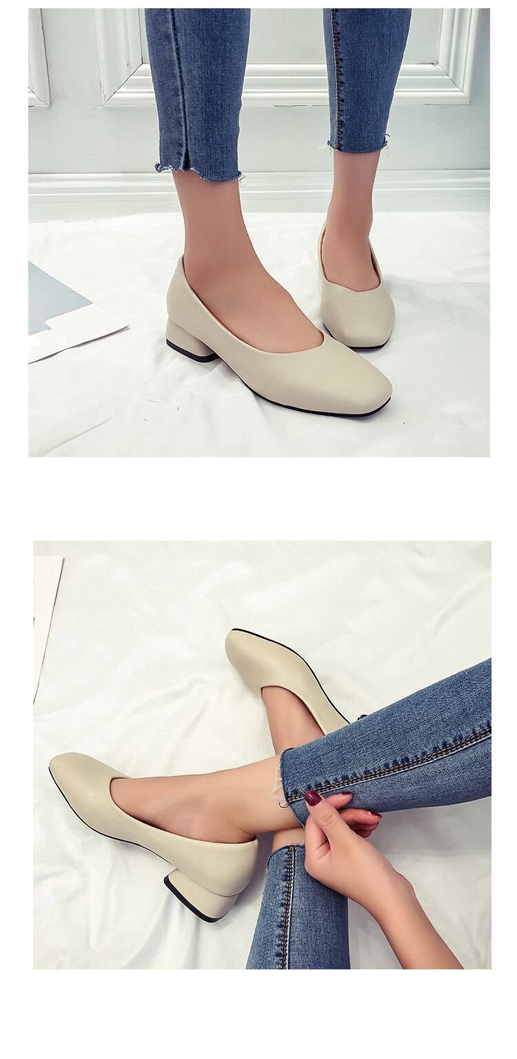 Women Shoes Casual Pumps Platform Woman Walking 2018 Autumn Fashion Solid Square Toe Slip On High Heel Comfortable