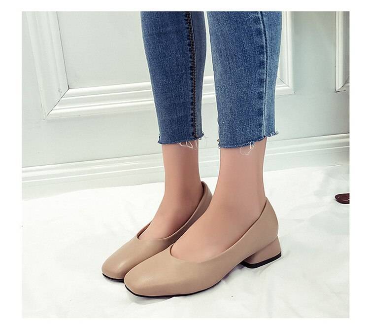 Women Shoes Casual Pumps Platform Woman Walking 2018 Autumn Fashion Solid Square Toe Slip On High Heel Comfortable