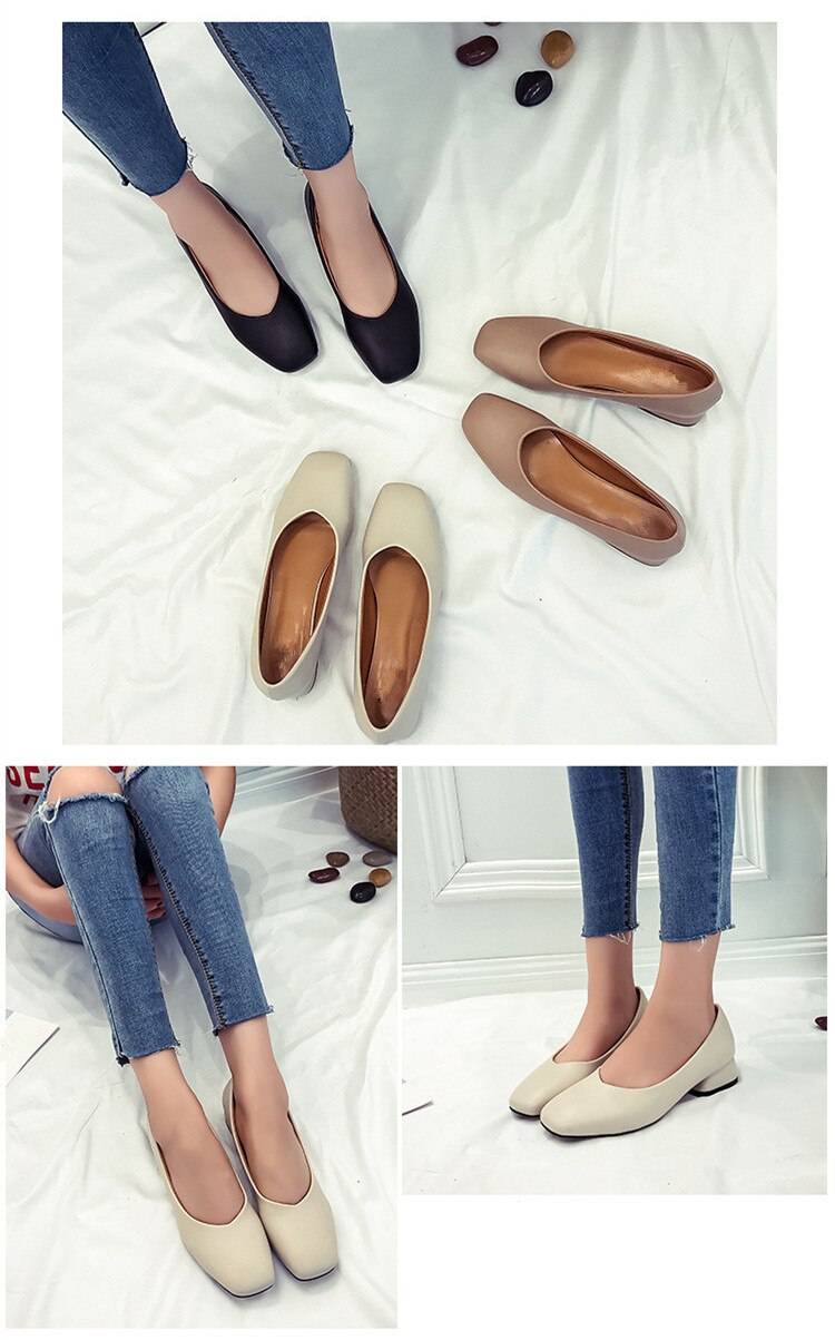 Women Shoes Casual Pumps Platform Woman Walking 2018 Autumn Fashion Solid Square Toe Slip On High Heel Comfortable