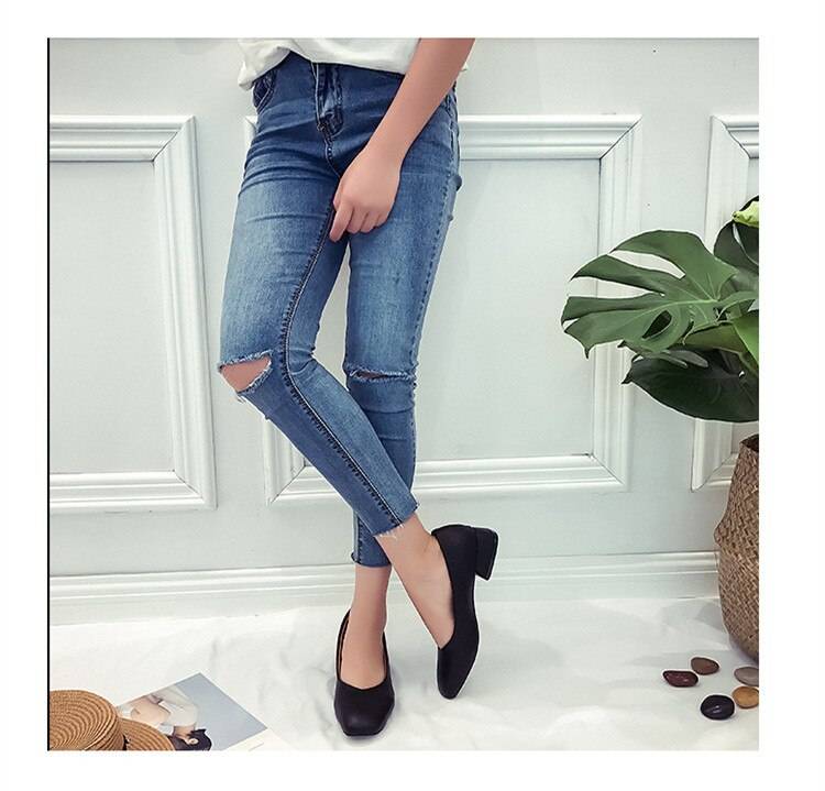 Women Shoes Casual Pumps Platform Woman Walking 2018 Autumn Fashion Solid Square Toe Slip On High Heel Comfortable