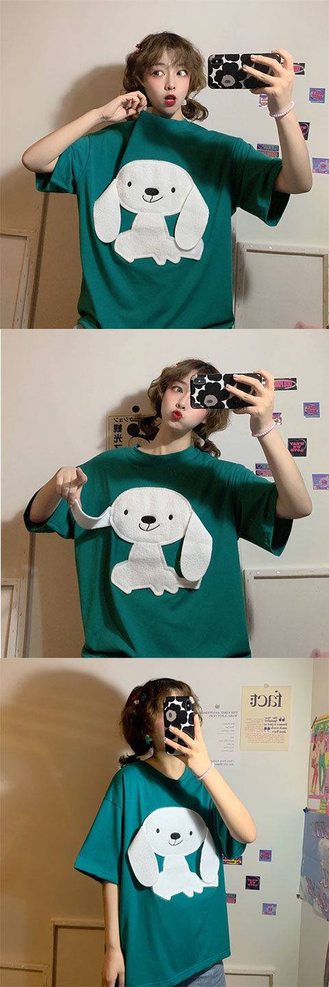 QWEEK Korean Style Tshirt Women 2021 Fashion Embroidery Cartoon Dog Women T Shirt Loose Casual Tops Kawaii Pink T Shirt Women QWEEK Korean Style Tshirt Women 2021 Fashion Embroidery Cartoon Dog Women T Shirt Loose Casual Tops Kawaii Pink T Shirt Women