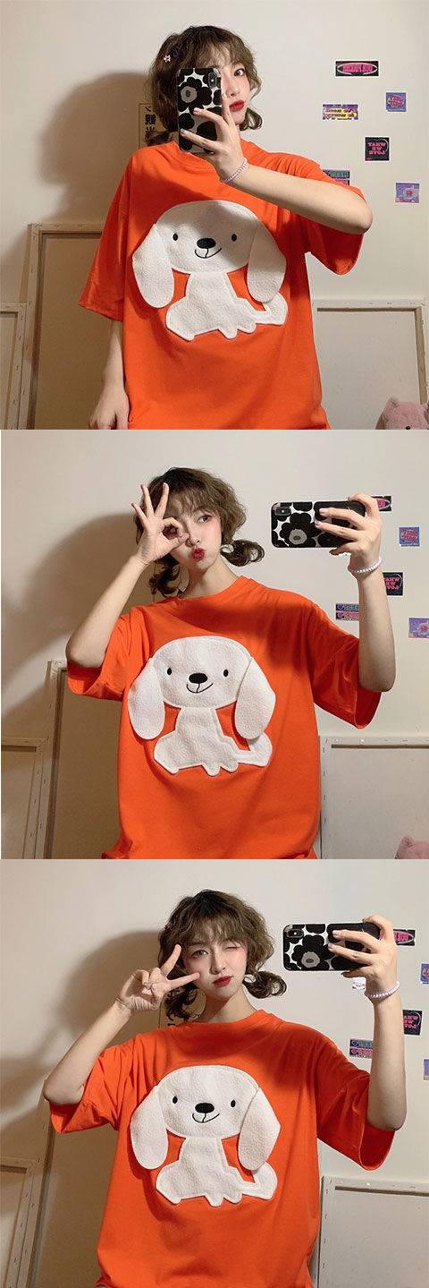 QWEEK Korean Style Tshirt Women 2021 Fashion Embroidery Cartoon Dog Women T Shirt Loose Casual Tops Kawaii Pink T Shirt Women QWEEK Korean Style Tshirt Women 2021 Fashion Embroidery Cartoon Dog Women T Shirt Loose Casual Tops Kawaii Pink T Shirt Women