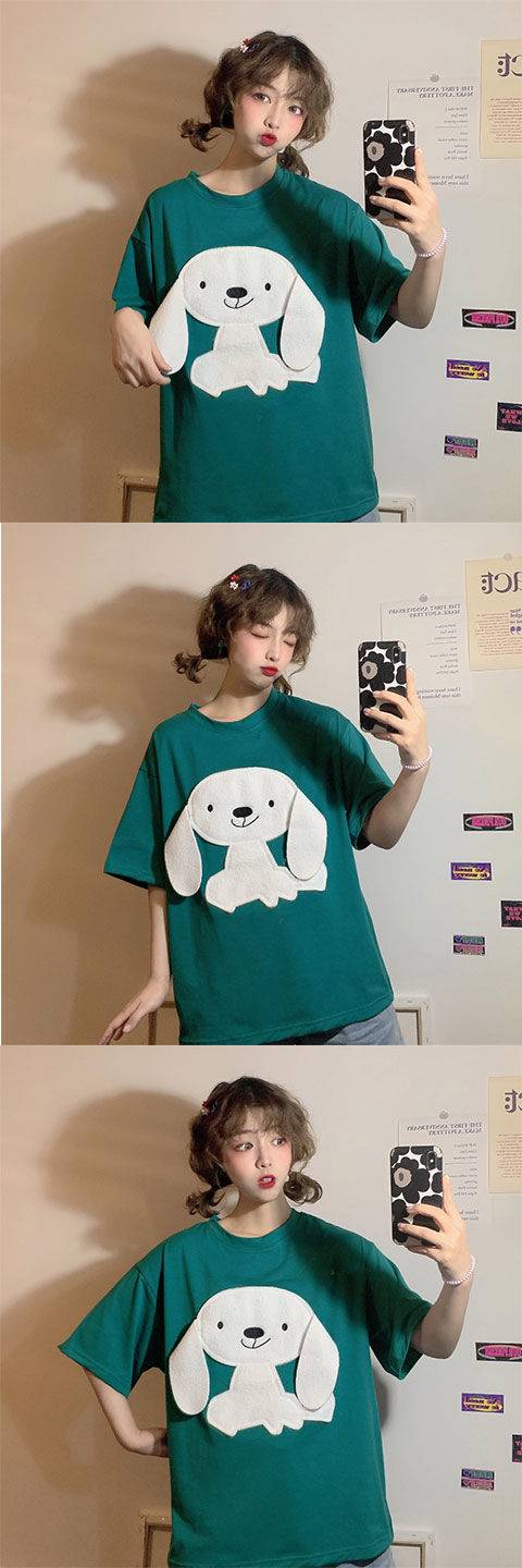 QWEEK Korean Style Tshirt Women 2021 Fashion Embroidery Cartoon Dog Women T Shirt Loose Casual Tops Kawaii Pink T Shirt Women QWEEK Korean Style Tshirt Women 2021 Fashion Embroidery Cartoon Dog Women T Shirt Loose Casual Tops Kawaii Pink T Shirt Women