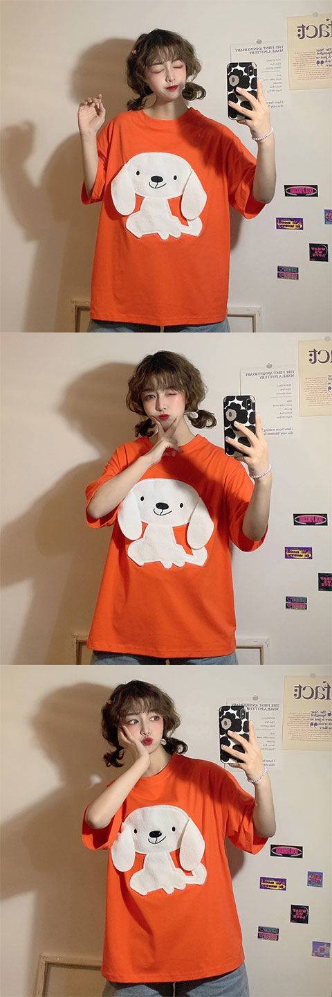 QWEEK Korean Style Tshirt Women 2021 Fashion Embroidery Cartoon Dog Women T Shirt Loose Casual Tops Kawaii Pink T Shirt Women QWEEK Korean Style Tshirt Women 2021 Fashion Embroidery Cartoon Dog Women T Shirt Loose Casual Tops Kawaii Pink T Shirt Women