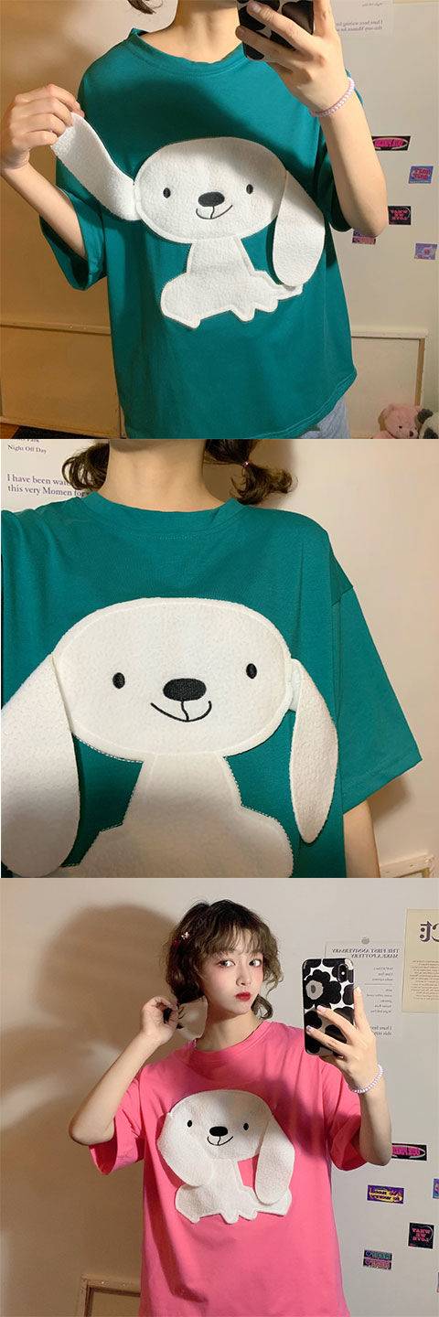 QWEEK Korean Style Tshirt Women 2021 Fashion Embroidery Cartoon Dog Women T Shirt Loose Casual Tops Kawaii Pink T Shirt Women QWEEK Korean Style Tshirt Women 2021 Fashion Embroidery Cartoon Dog Women T Shirt Loose Casual Tops Kawaii Pink T Shirt Women