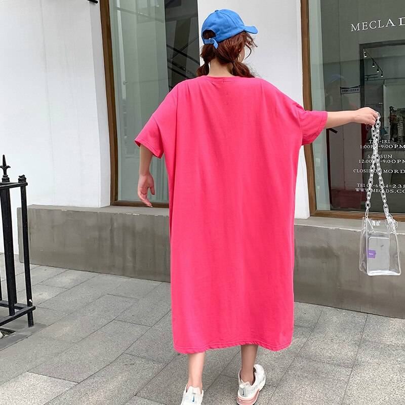 Home Oversized T Shirt Dress Women Summer 2021 Casual Plus Size Loose 'Hi ' Midi Dresses Short Sleeve H Cut Long Tee Shirt