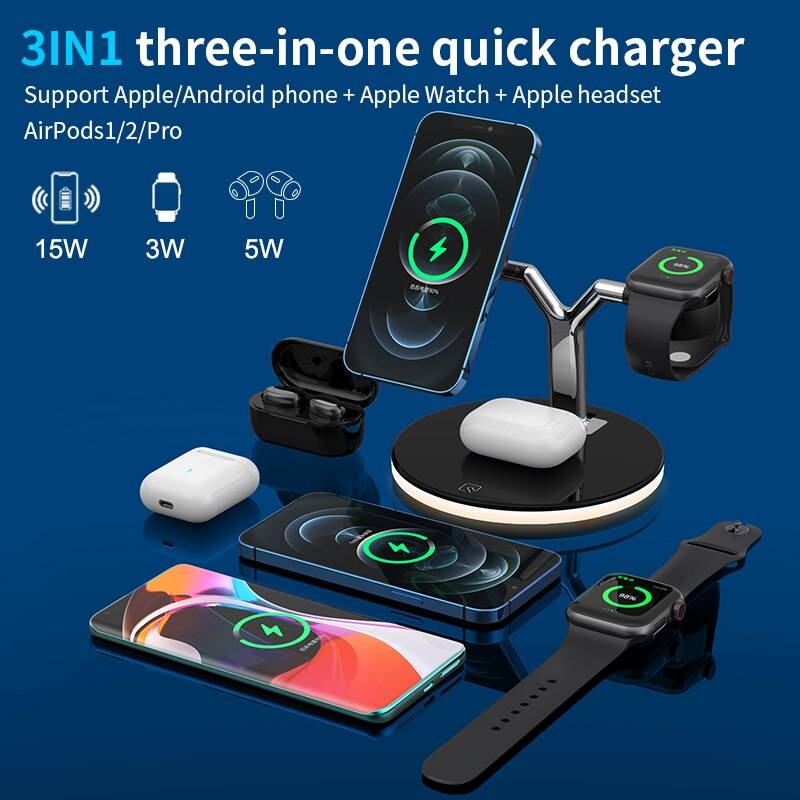 3 in 1 Wireless Charging Station Accessories Electronics Gadgets Home Accessories and Essentials Color : White Charging QC EU|White Charging QC US|White|Black Charging QC EU|Black|Black Charging QC US 3 in 1 Wireless Charging Station Accessories Electronics Gadgets Home Accessories and Essentials